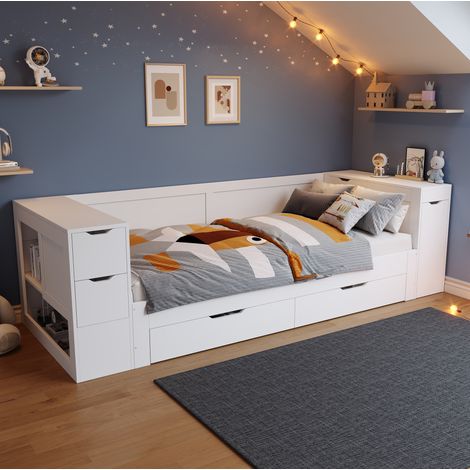 Cama infantil con almacenaje 90x200 cm MDF blanca DESVIAE (1/5)