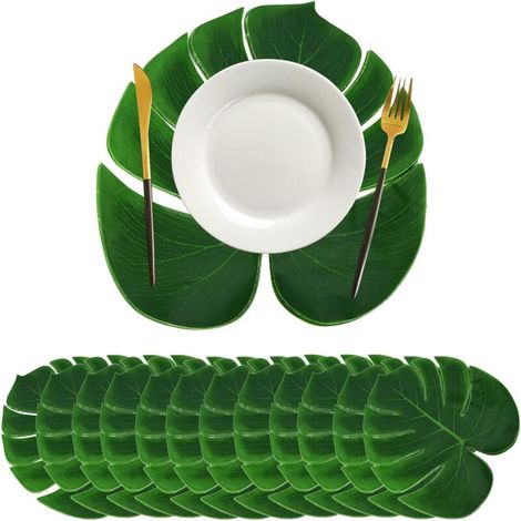 Set de Table en Feuille de Palmier Artificiel 12 pièces, Feuilles Vertes Artificielles Simulation Feuille Artificielle Protecteur (1/5)