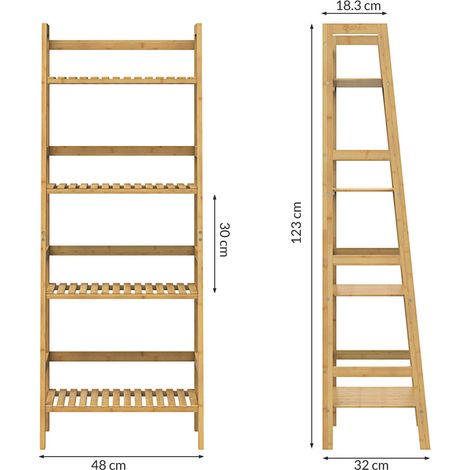 Bamboo bathroom shelf 4 tier adjustable 123x48x32cm