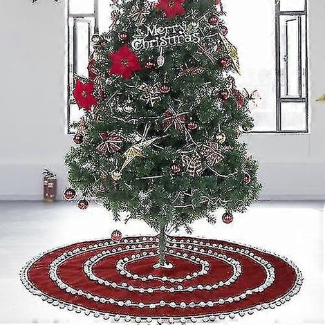 Decoraciones navideñas, círculo de bolas blancas, falda de árbol de lino, base del árbol, decoración, ambiente, diseño. (1/4)