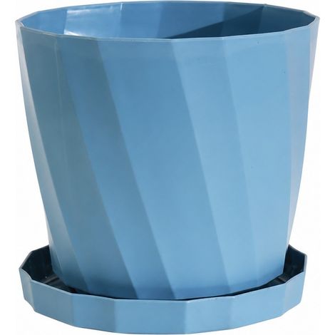 Pot de fleurs rond en résine PP avec soucoupe, bleu lac, grand, épais, multifonctionnel