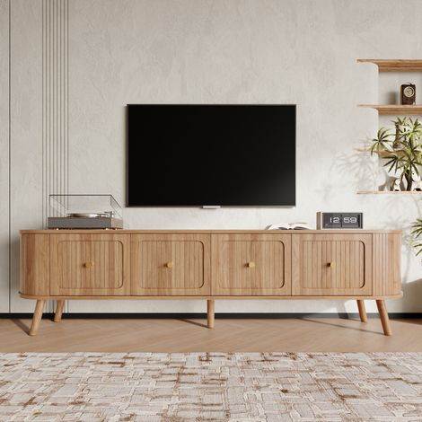 Mueble TV 180x38x47 cm de MDF y aglomerado, roble, 4 puertas, para salón pequeño – MEUBLIV (1/5)