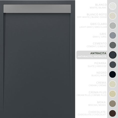 SOULBATH Receveur de Douche - Résine - Gel Coat - Texture Lisse/Pierre - Antidérapant - Couleur Anthracite 160x80 Extra plat 3Cm Grille Inox (1/5)