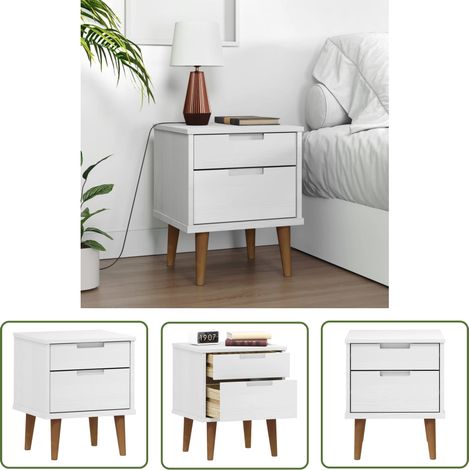 The Living Store Nachttisch MOLDE Weiß 40x35x48 cm Massivholz Kiefer - Nachttisch - Wohnzimmer - Schlafzimmereinrichtung - Holzmöbel - Kiefernholz (1/5)