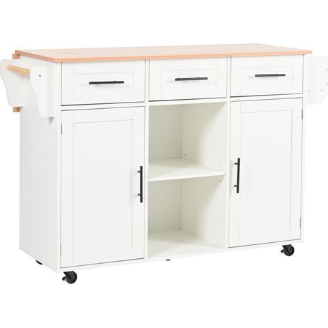 Klappbare rollbare Kücheninsel 139 x 46(71) x 91,5 cm Weiß/Holzoptik MDF MODENUIT (1/5)