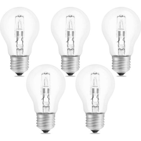 E27 A55 42W Dimmable Halogen Bulb, AC220-240V, 650LM Warm White 2700K, Clear E27 Halogen Globe Bulb for Ceiling Lights, Desk Lamps, Wall Lights, Floor Lamps, Pack of 5 (1/4)