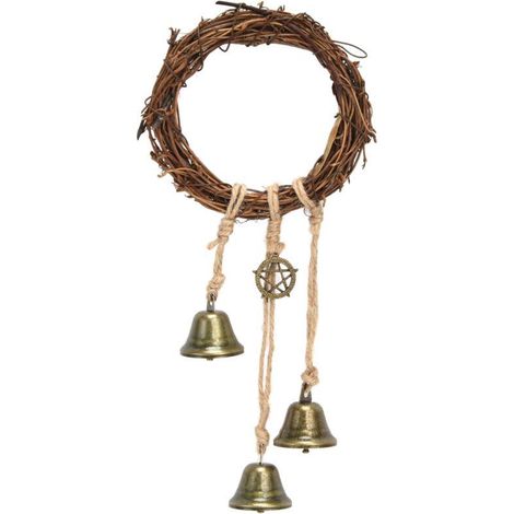 Carillon rond en osier tressé artisanal, avec clochettes métalliques – Décoration murale naturelle pour la maison, le mariage et l’intérieur bohème (1/5)