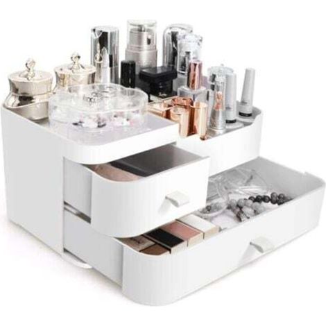 Makeup storage box, bathroom drawer, beauty and cosmetics organizer, white