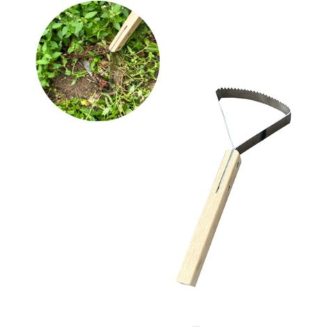 Désherbeur manuel de jardin long outil triangulaire pour enlever mauvaises herbes et ameublir sol efficace ergonomique (1/4)