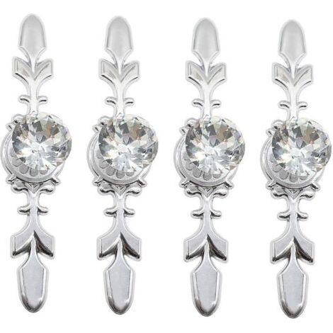 Lot de 4 poignées simples en cristal de style européen à trou unique pour armoires, tiroirs, penderies, argent (1/4)