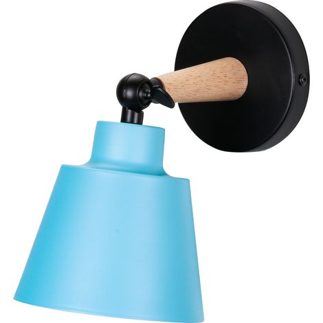 Lámpara De Pared De Madera Moderna Aplique De Pared Minimalista Nórdica Apliques De Pared Retro Para Dormitorio, Pasillo, Oficina E27 Azul (1/5)