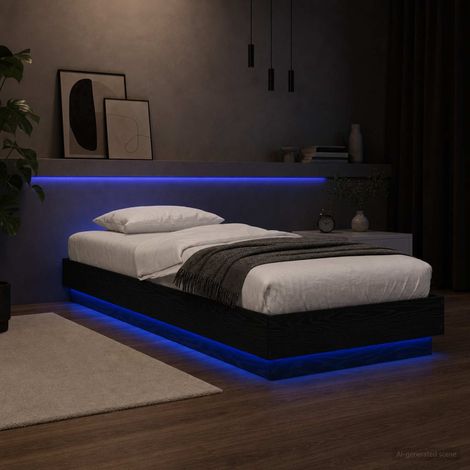 vidaXL Letto con LED Rovere Nero 80 x 200 cm Legno ingegnerizzato (1/5)