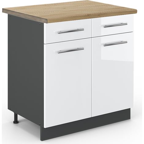 Mobiletto base per cucina Fame-Line, Bianco lucido, 80 cm , PL Rovere, Vicco
