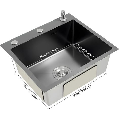 Set lavello da cucina, acciaio inox, tubo di scarico antiodore, nero (1/2)