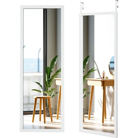 Specchio da parete specchio a figura intera con ganci per appendere regolabili in altezza 37 x 2 x 120 cm bianco