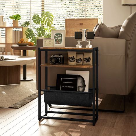 Beistelltisch mit Ablage und Zeitschriftenhalter, Stahlgestell im Industriedesign – 43 cm (B) x 18 cm (T) x 56 cm (H)