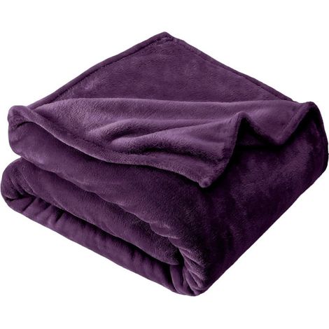 Couverture de canapé moelleuse et douce (1 pièce) - Couverture de canapé douce, chaude et légère pour canapé/lit/fauteuil, couverture en flanelle polaire, 100 x 150 cm, violet foncé (1/5)