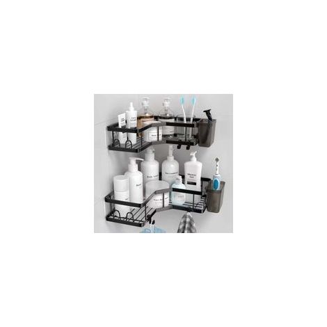 Étagère de douche noire en forme de L, lot de deux, aucun perçage requis, étanche et antirouille, organisateur d'accessoires de salle de bain (1/5)