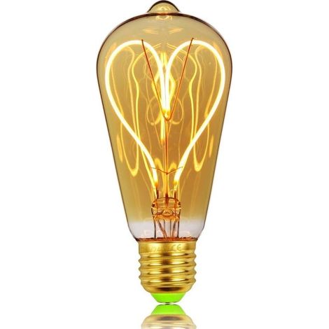Ampoule LED Edison Classic ST64 à filament en verre ambré, motif cœur, 4 W, dimmable, 220/240 V, culot E27, style vintage (1/5)