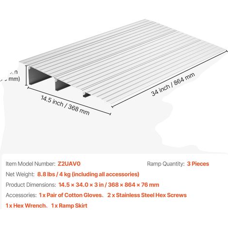 Rampe de seuil de porte, alliage d'aluminium durable, capacité de 800 lbs, 3 inch (1/2)