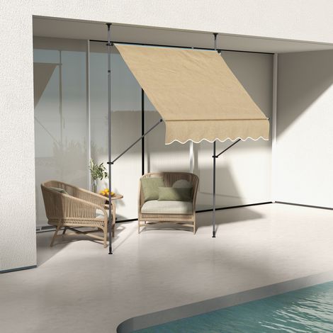 Auvent rétractable manuel manivelle 200x120x210-300cm hauteur réglable étanche anti-UV, beige (1/4)