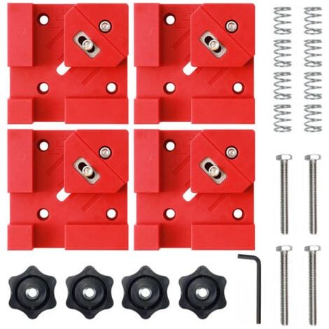 Lot de 4 pinces multifonctions à 90 degrés adaptées pour la menuiserie en bois et l'installation de fixations d'ébénisterie, assemblage de meubles(Rouge) (1/5)