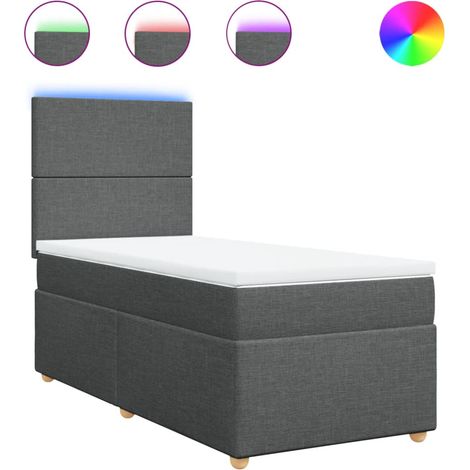 Lit simple  Lit adulte  Sommier à lattes de lit avec matelas Gris foncé 100x200cm Tissu