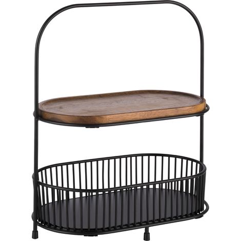 Étagère à 2 niveaux avec paniers et planches en bois d'acacia Noir (1/5)