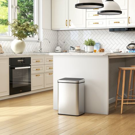 40-Liter-Sensor-Abfalleimer, Soft-Close-Deckel, automatischer Küchenabfalleimer, Edelstahl, Silber