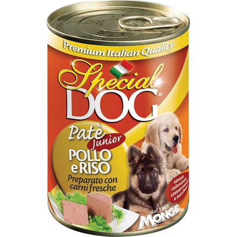 PATE' PER CANI JUNIOR 'SPECIAL DOG' pollo e riso - gr 400- 24 pezzi - MONGE