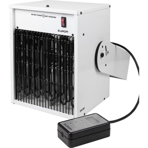 Chauffage de chantier électrique 5000W – Montage mural – Pour espaces confinés – Débit d’air élevé – Métal blanc – Eurom (1/4)