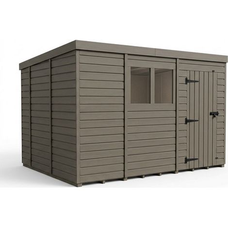 13ft x 10ft Composite Pent Garden Shed Single Door With Windows - Composite - L396 x W305 x H210 cm - Grey