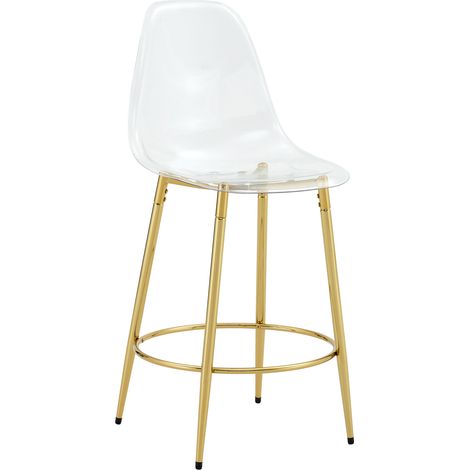 Lot de 2 tabourets de bar transparents avec dossier, siège 66 cm, structure métal doré et pieds antidérapants, style moderne pour cuisine ouverte et îlot – CHICFURN (1/5)