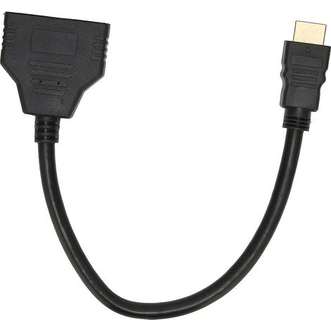 Répartiteur d'interface multimédia haute définition 4K avec 1 câble adaptateur d'entrée et 2 câbles de sortie, adapté aux appareils à double affichage. (1/5)