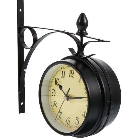 Horloge Murale Rétro Double Face en Fer Forgé Style Antique Pendentif Décoratif Diamètre Moyen Décoration Murale Vintage pour Salon Bureau et Couloir (1/5)