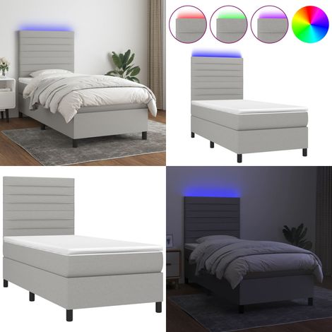 Sommier à lattes de lit avec matelas et LED Gris clair 90x190cm - Sommier Tapissier - Lit Avec Led - Matelas À Ressorts Ensachés - Tête De Lit Ajustable - Éclairage LED - Home & Living (1/5)