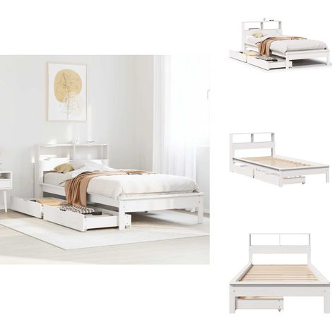 Lit bibliothèque sans matelas blanc 90x190cm bois de pin massif - Lit Bibliothèque - Lits Bibliothèques - Meuble De Chambre À Coucher - Lit (1/5)
