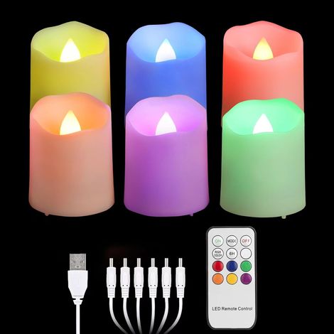 6 Bougies LED RGB Rechargeables - Lot de 6 - Plastique Sûr - Flamme Vacillante et Télécommande - Décoration Intérieure Fêtes - 4 x 4,5 cm (1/5)