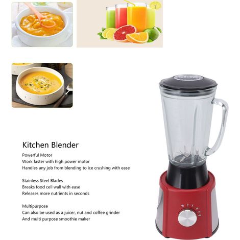 Multifunktionaler Küchenmixer mit 1500 ml Fassungsvermögen und 500 ml Schüssel, ideal für Smoothies und Fruchtsäfte. 220-V-EU-Stecker, rot. (1/5)