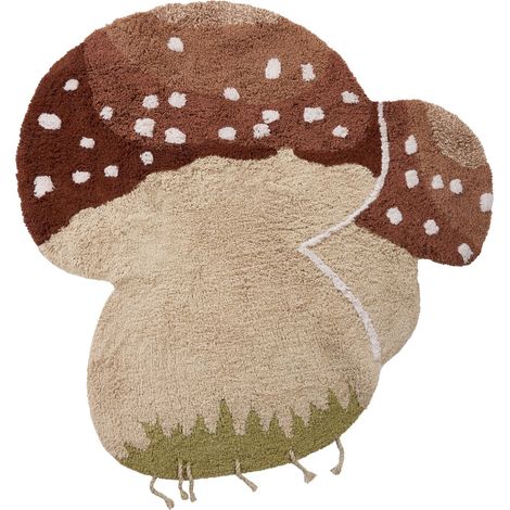 Kids Rug Beige Cotton 100 x 100 cm Tufted Mushroom Shaped TOADSTOOL (1/5)