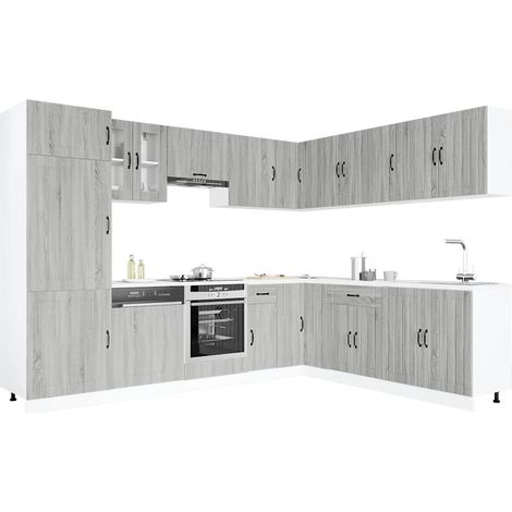 14-tlg. Küchenschrank-Set Lucca Grau Sonoma Holzwerkstoff