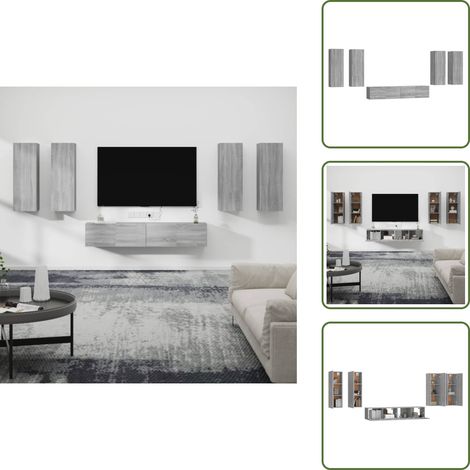 6-tlg. TV-Schrank-Set Grau Sonoma Holzwerkstoff - TV-Schrank - Holzwerkstoff Möbel - Grauer Fernsehtisch - Wohnzimmer Dekoration - Wandmontage Regal (1/5)