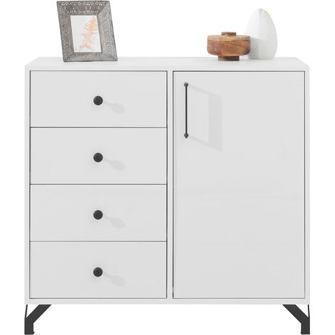 Kommode 90 cm breit weiß mit Glanz BEND-133 (1/5)