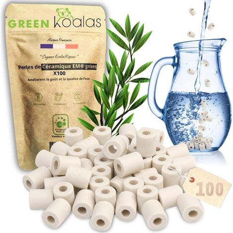 Perles Céramique EM - 100 Unités - Grises - Filtration Eau Naturelle - Carafe Machine À Café - Purificateur Calcaire (1/5)