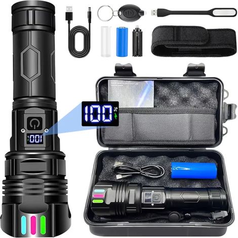 Lampe de poche rechargeable 120000 lm, 5 modes, 5000 mAh, zoom télescopique, IP67, portée 1000+ m (1/5)