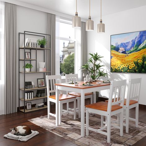 ELEGANT Solid Wooden Dining Table and 4 Chairs Set Dining Kitchen Furniture Natural Pine Honey (1/5)