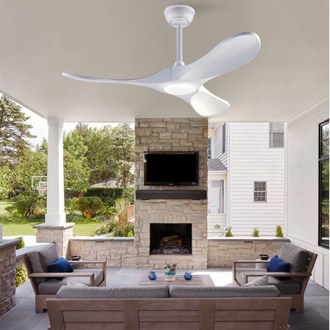 Ventilateur de plafond 52 pouces avec LED, télécommande, 6 vitesses, moteur réversible, bois blanc (1/5)
