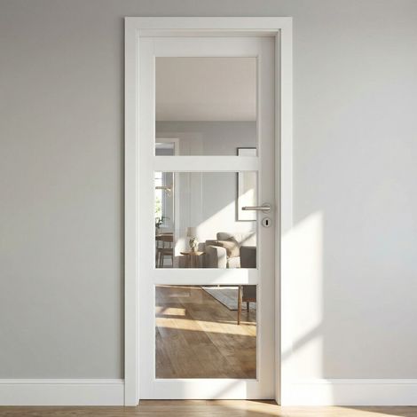 Bloc Puerta Kenya Blanco Vidrio Transparente H204 x L83 cm Borde Tabla P. izquierda, manija Pomerol GD MENUISERIES