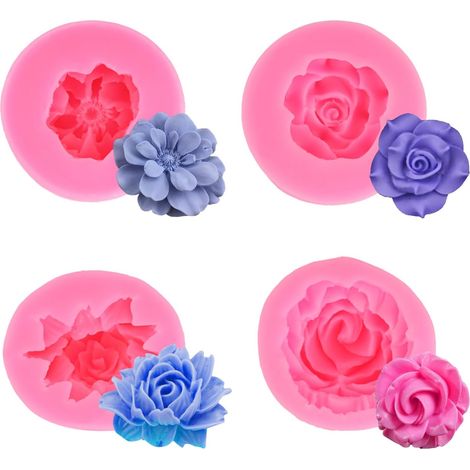 Moule Bougie, 4 pièces Moule Silicone Bougie Fleur pour Fabrication de Savon Décorations Gâteaux Chocola Glaçons Gelée Pâtisserie gâteaux dessert (1/5)