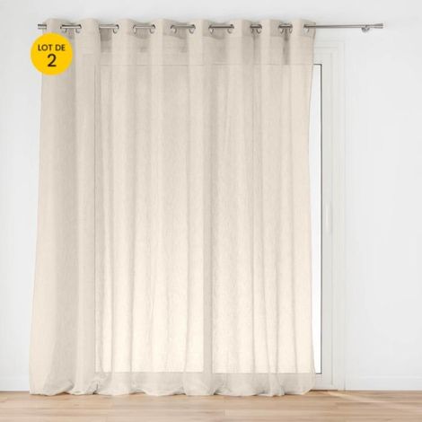 Lot de 2 Voilage à œillets grande largeur 300 x 240 cm voile tissé Carlin Beige (1/5)